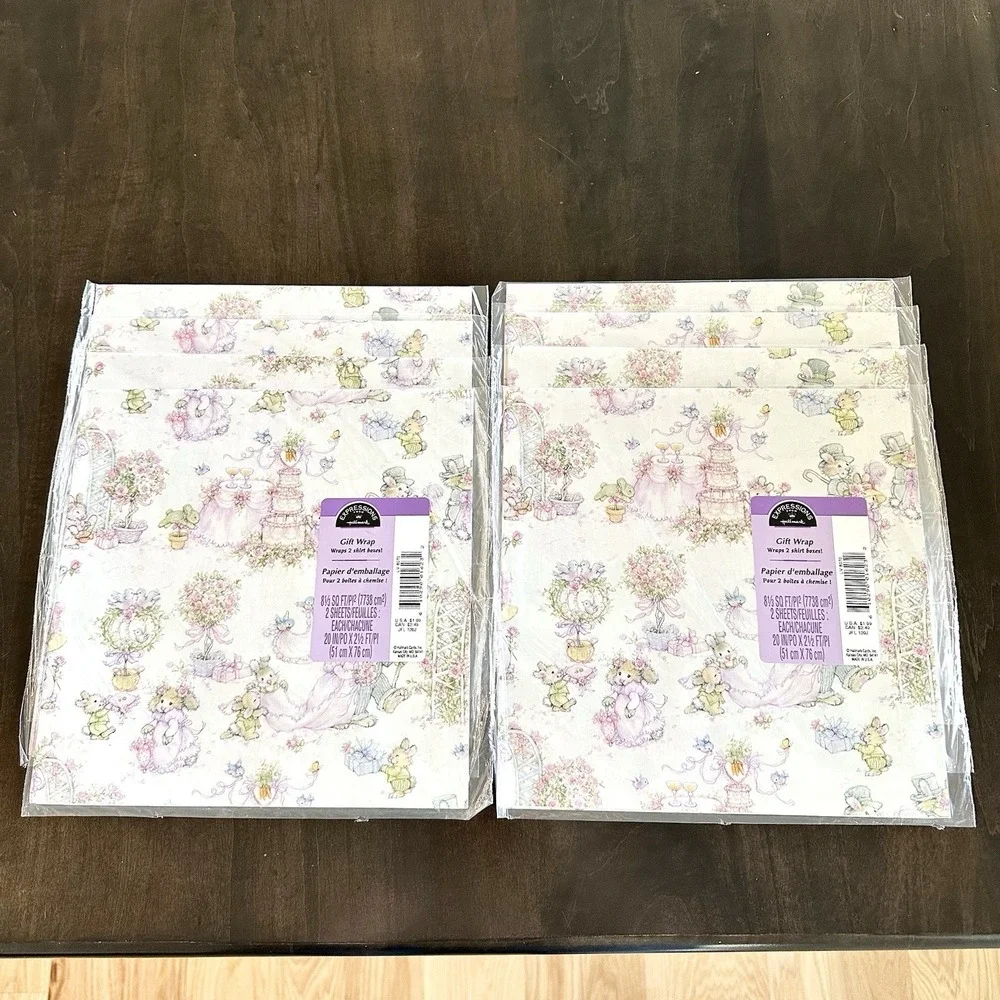 8 Packs Sealed NEW Hallmark Wrapping Paper Vintage Bunnies Wedding Party Rare